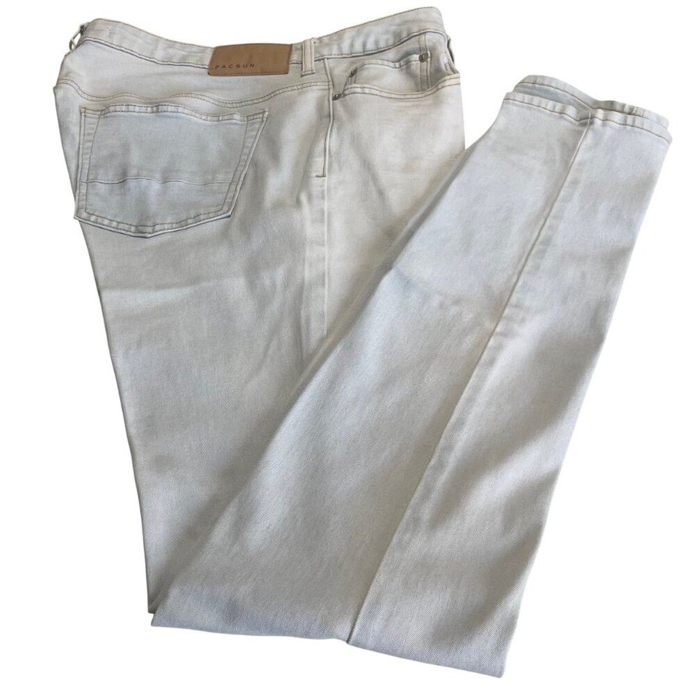 PACSUN Men's Light Indigo Wash Cotton Stretch Stacked Skinny Jeans 32Wx34L - Picture 3 of 6